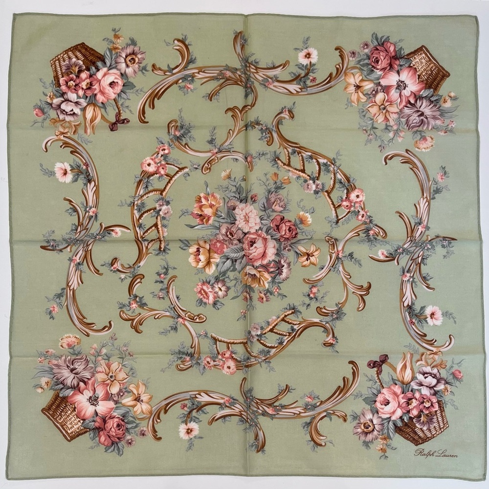 Ralph Lauren Basket Floral Scarf in Green and Pink - Picture 5 of 10